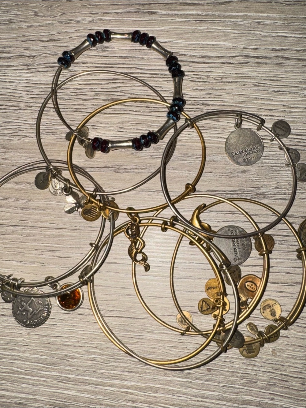 Alex and Ani Gold and Silver Mixed Metal Charm Bangle Collection